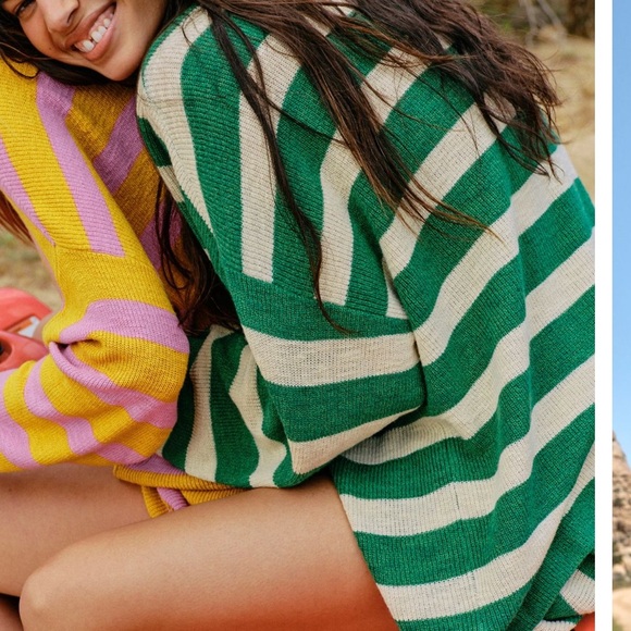 NWT * Free Peoplee Beach Green and Ivory Stripe Sweater Size XS - Picture 6 of 7